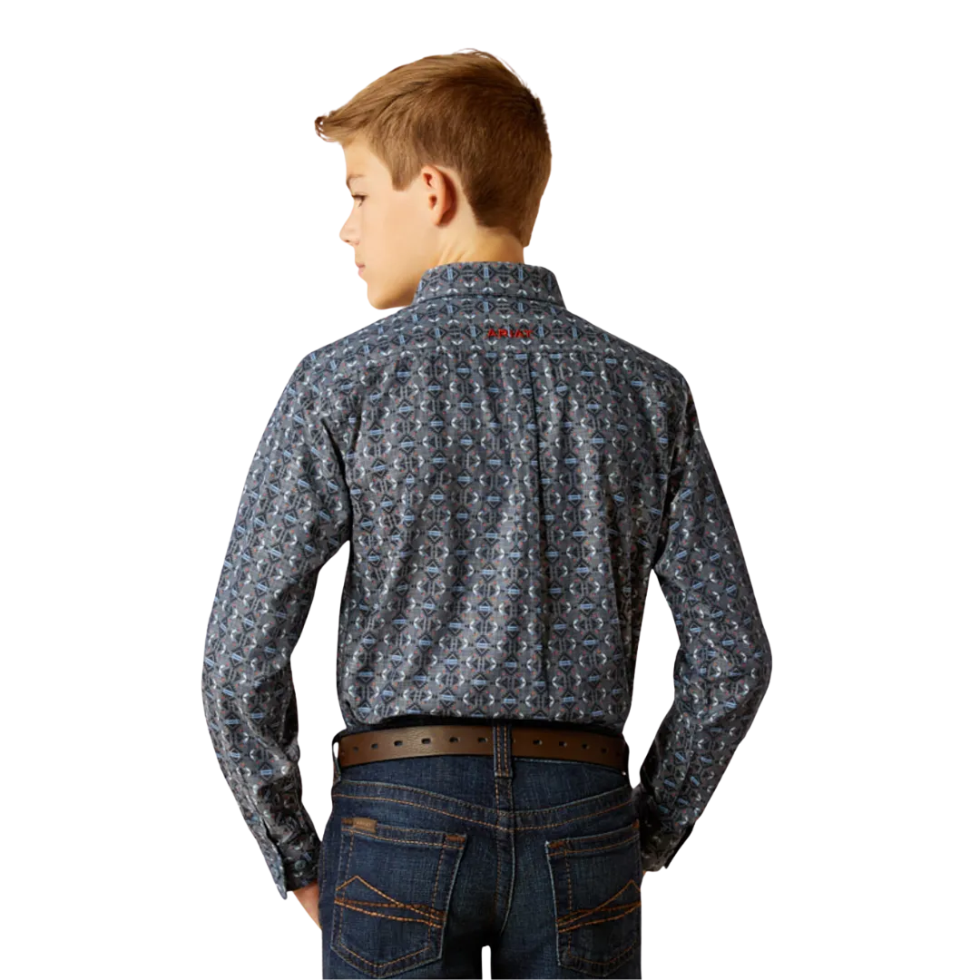 Ariat Kid's Rochard Long Sleeve Button Up Chambray Blue Shirt