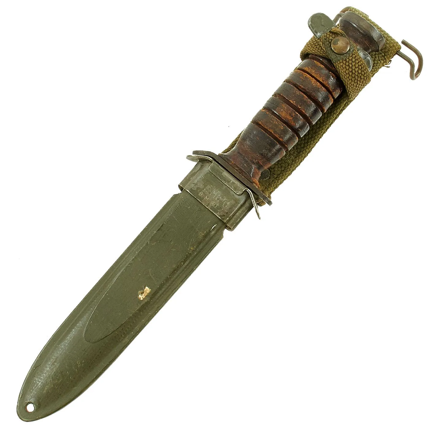 Original U.S. WWII Blade Marked M3 Fighting Knife by Robeson Cutlery with M8A1 Scabbard